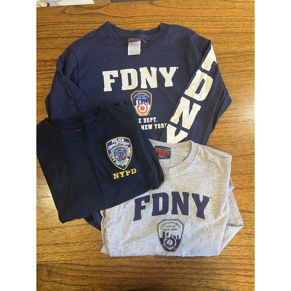 Other - Boys FDNY Fire and NYPD Police Shirts Size Medium 6/7 Lot Dress Up Play Costume